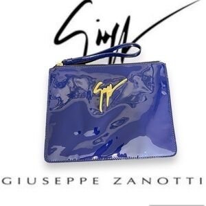 Giuseppe Zanotti patent leather Clutch wristlet, indigo blue, gold tone hardware